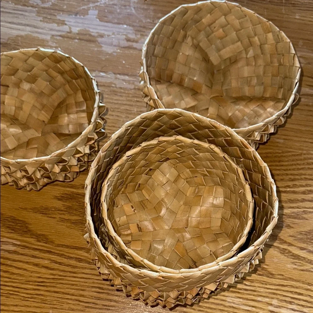 Vintage lauhala leaf Hawaiian star Storage Basket Set x2